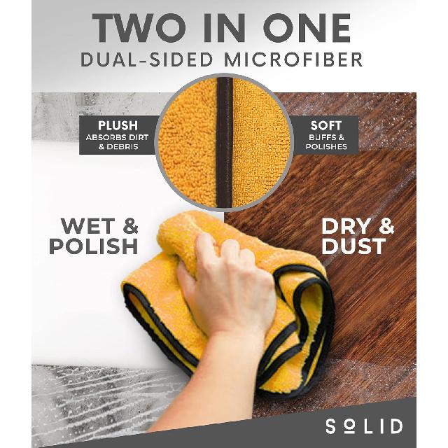Solid Multipurpose Plush Microfiber Cleaning Cloth Towel for Household, Car Washing, Drying & Auto Detailing - 16" x 24" (6)