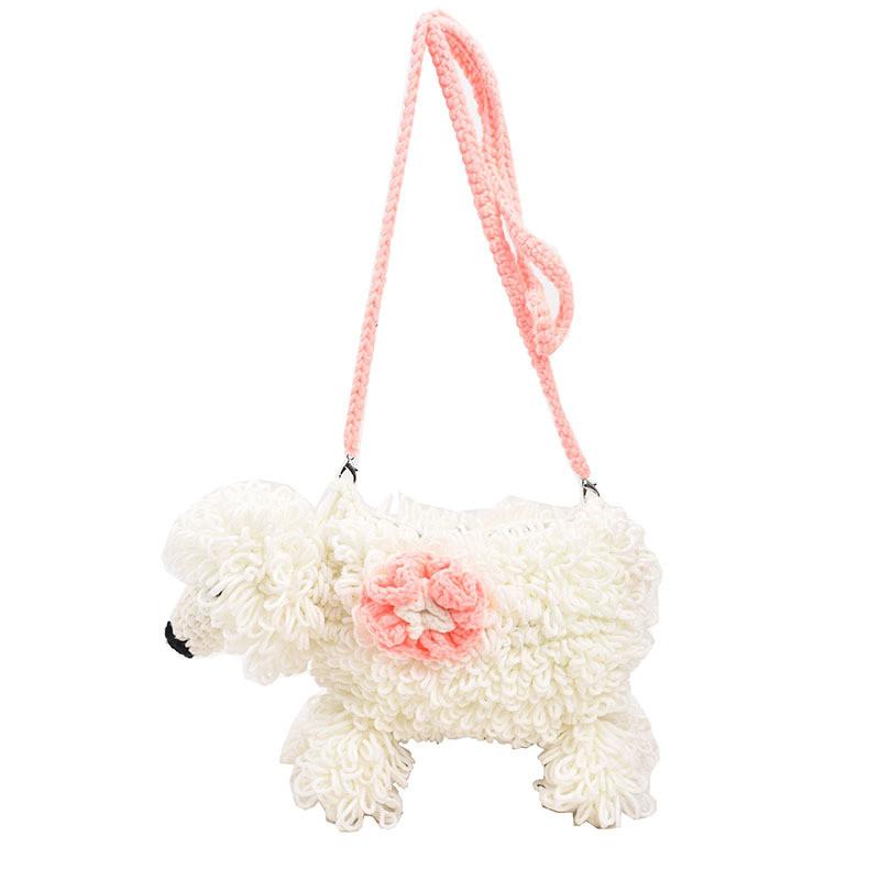 Cute And Stylish Plush Crochet Poodle Dog Backpack For Kids In Soft Colors