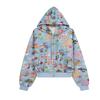 American Style Cartoon Print Hoodie Slim Fit Short Sweatshirt Teens Casual Wear
