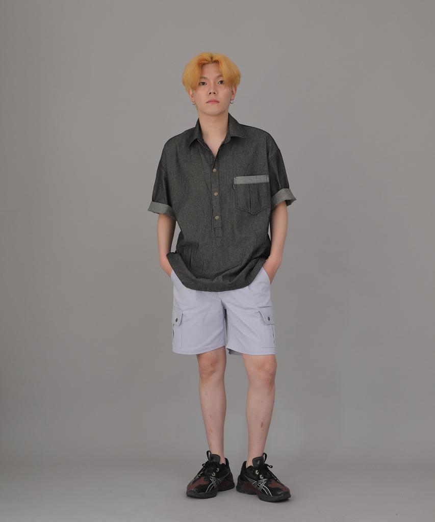Seinteukeulu Wrinkle Pocket Short Sleeve Denim Anorak Wpa-415 Gray Black