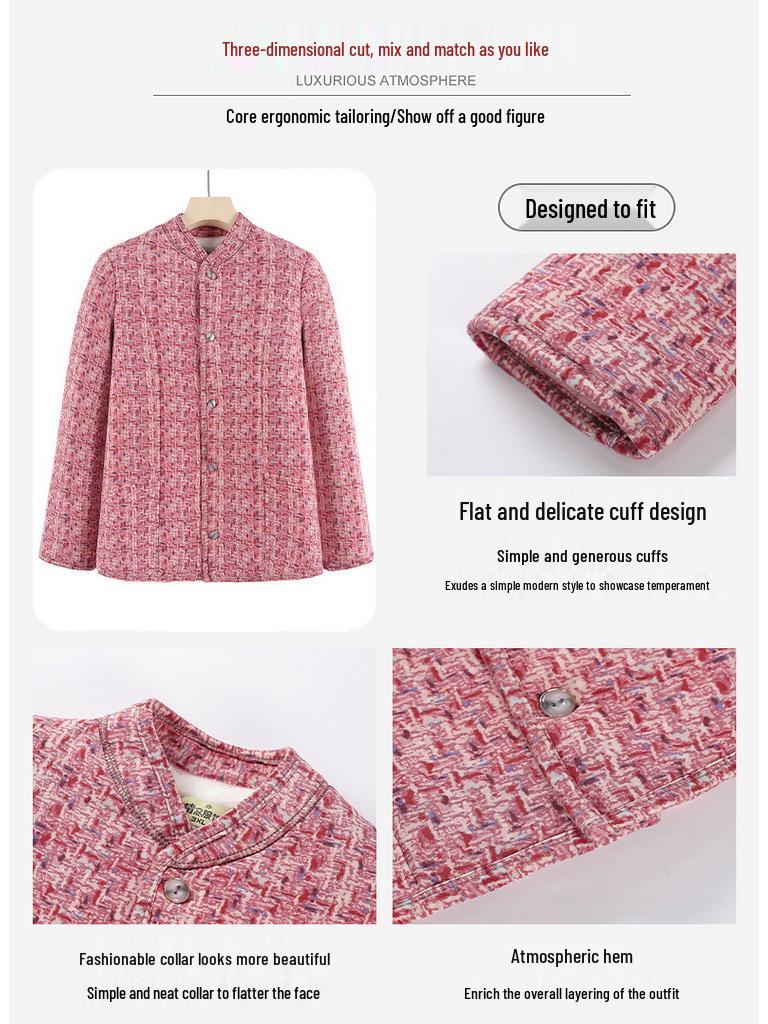 Hřejivý bavlněný kabát s podšívkou ze sametu pro ženy středního a staršího věku: Zimní volná bunda s ochranou pasu z velbloudí vlny