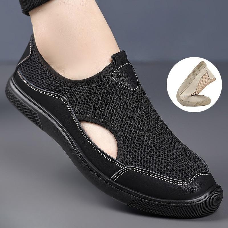 

Мода 2025 Лето Новые Полые Дышащие Сетчатые Туфли для Мужчин Мода Повседневные Кроссовки Мужские Однотонные Дизайнерские Туфли для Вождения Мужские 38 чёрный