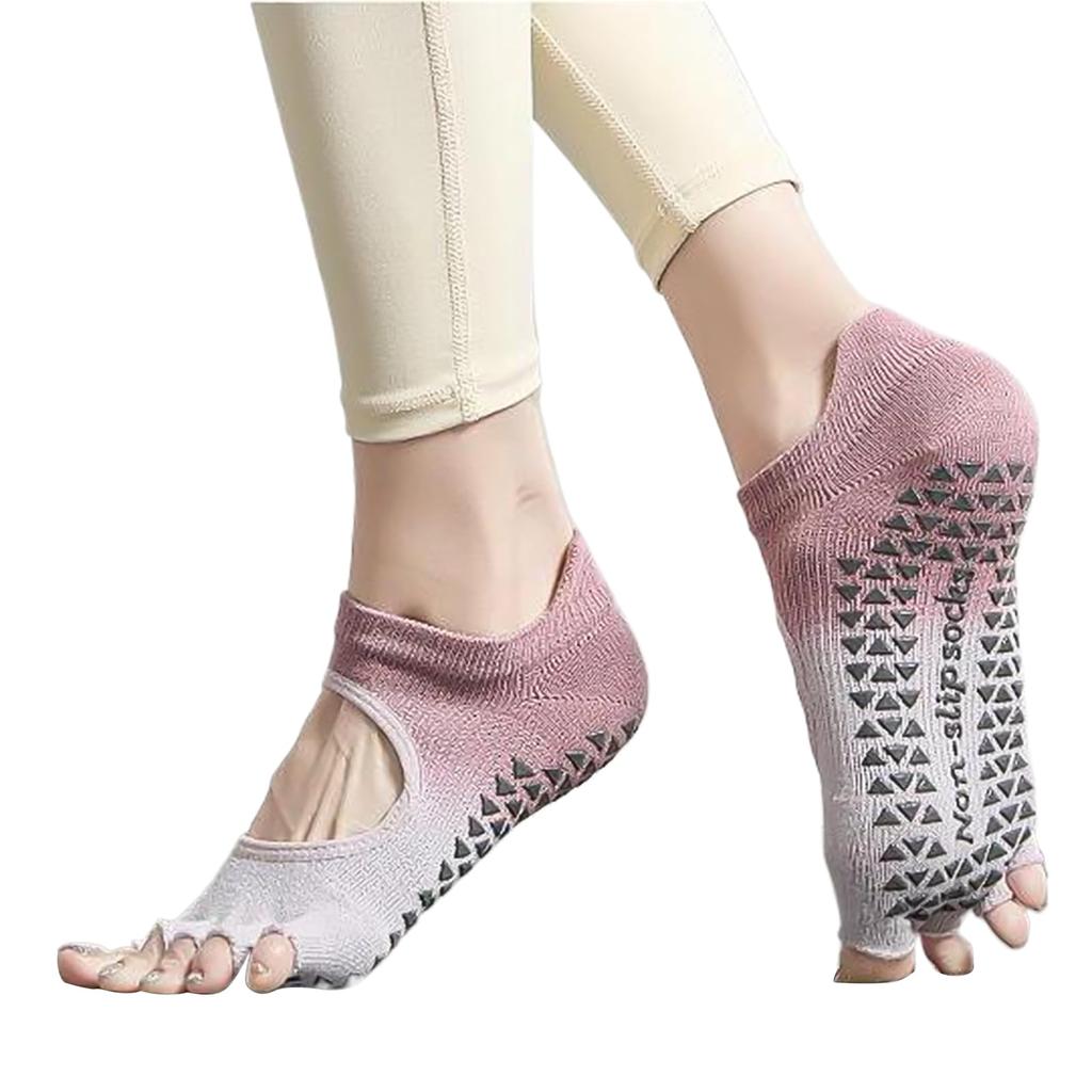 Aninako Yoga Pilates Dans Profesjonelle Yogasokker med Eksponerte Tær og Antibakterielle og Deodoriserende Kvinners Femtåsokker, Sokker, Sklisikre Sokker,