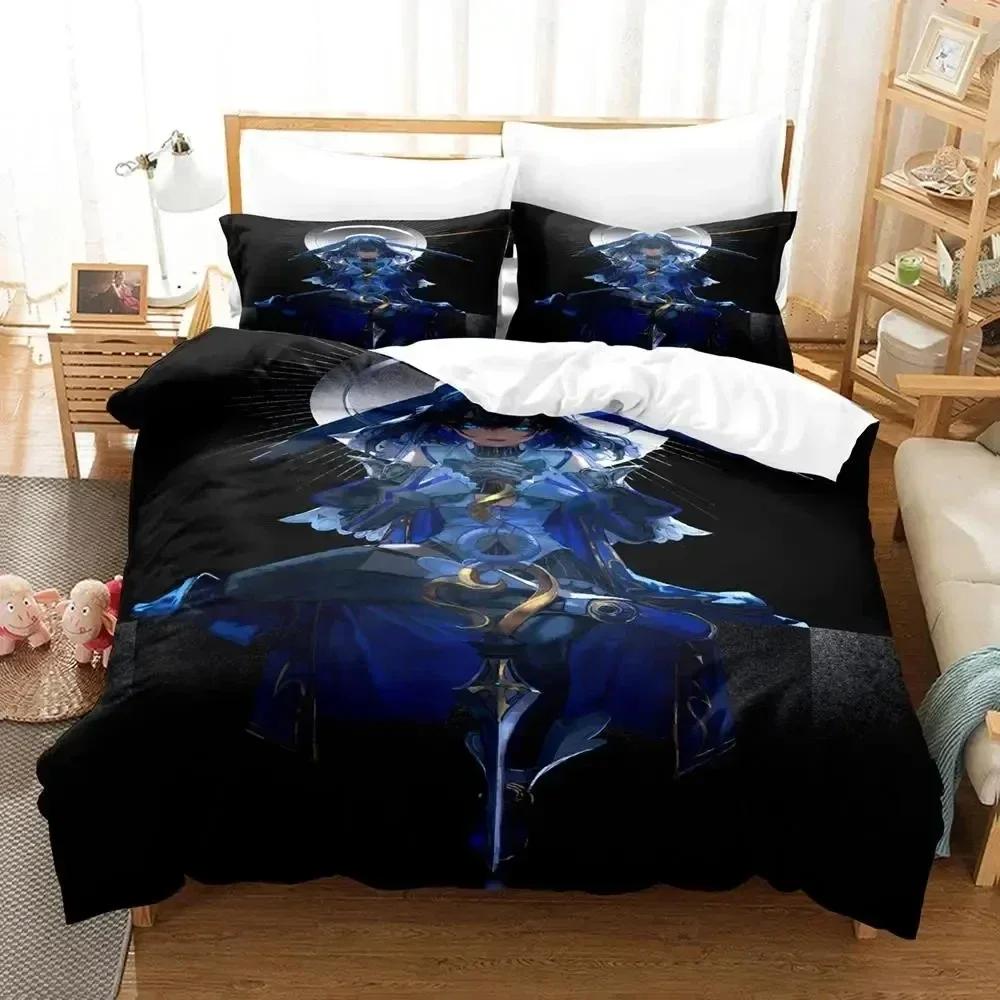 3D Print Anime Ouro Kronii Bedding Set Printed With Pillowcase Bed Duvet Cover Soft Queen King Size Bedclothes Home Boys Adult
