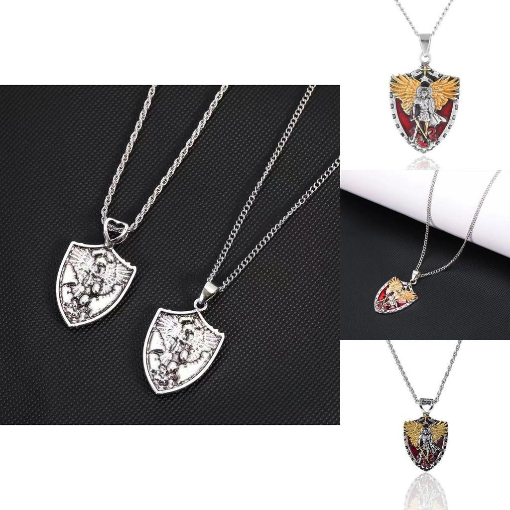 Elegant Shield Pendant Necklace In Silver With Cartoon Character Wing Design For Unisex Fashion Accessory