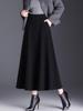High-Waisted Wool A-Line Midi Skirt with Pockets for Autumn and Winter