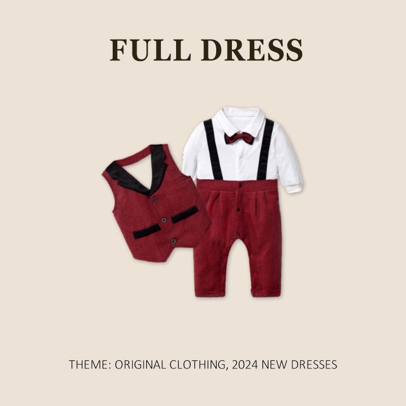 

Formal Suit for Baby Boys, British Style Small Suit, Gentleman s Outfit for 100-Day Banquet, One-Year-Old Birthday Romper for Spring and Autumn Red 59 cm