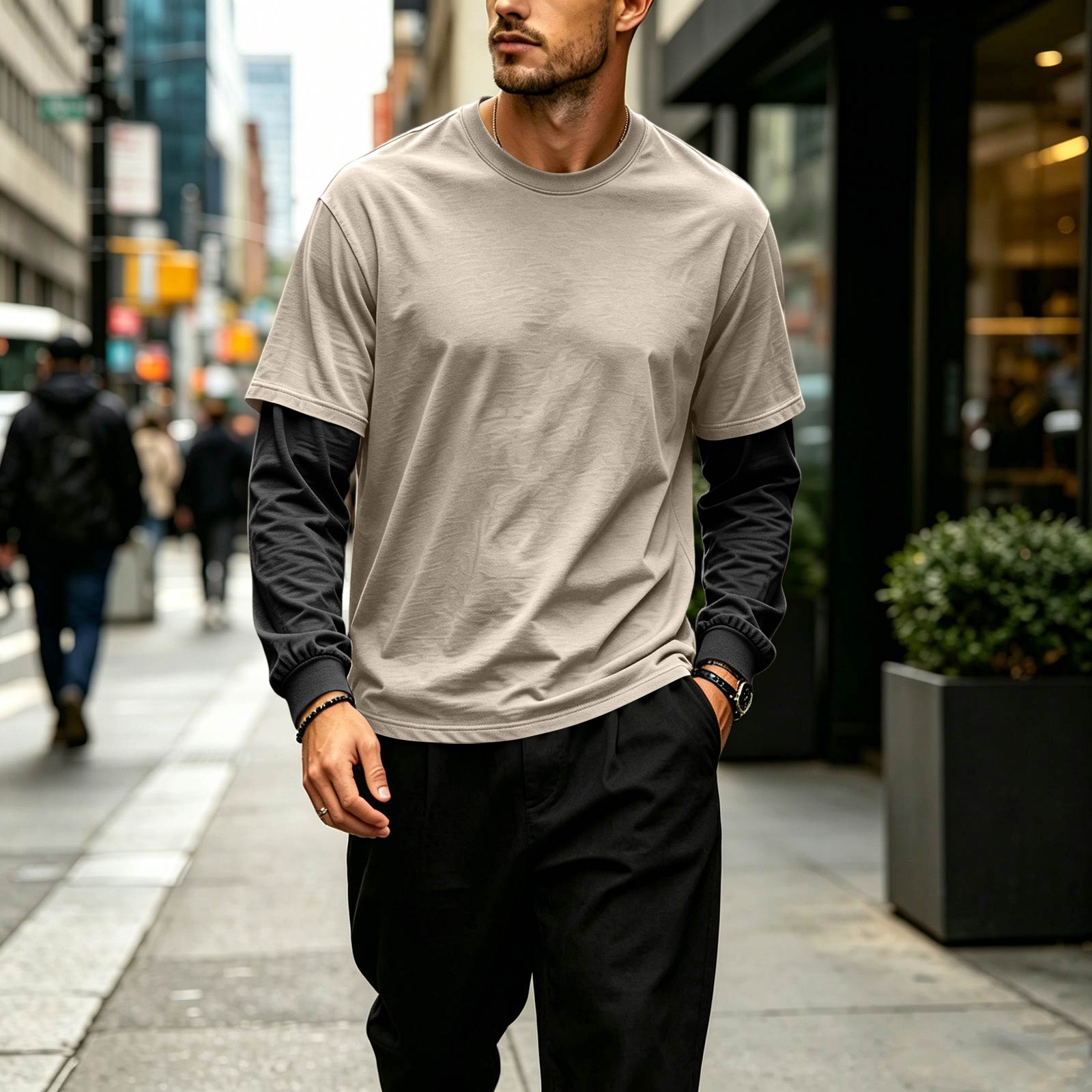 Men s Casual Colorblock Look Sweatshirt L