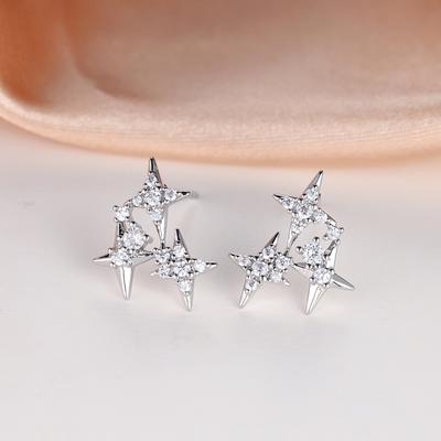 Boucles d'oreilles à tige en pierre CZ Sweet Star couleur argent pour femmes, bijoux de fête de mariage, cadeau
