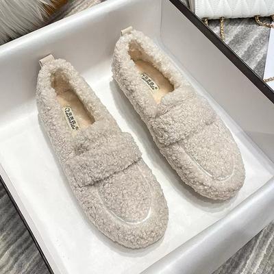 Fashion 2025 Winter New Lady Flat Outside Wearing Warm Cotton Shoes Comfy Velvet Lazy Loafers Thick Soled Big Size Shoes Mujer Zapatos