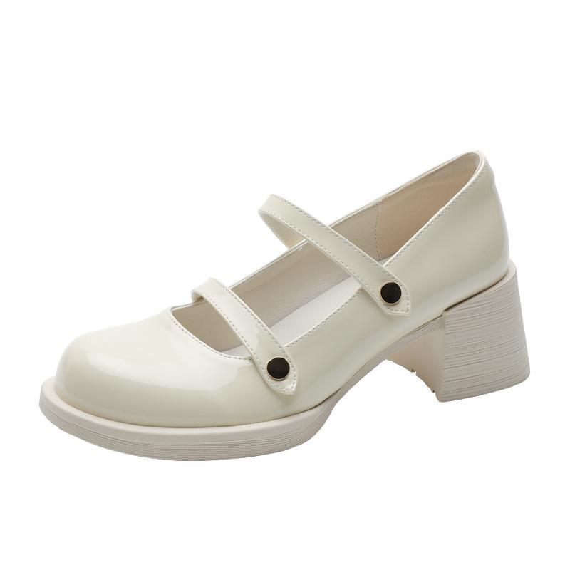 White French Mary Jane Small Leather Shoes Women's Spring and Summer New Round Head with Skirt Word with Retro Thick Heel Single Shoes