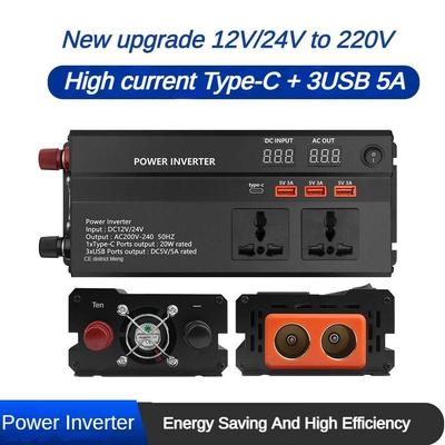 600w/1200w/2000w Intelligent Portable Car Inverter 12V/24V To 220V Universal Inverter LED Display Screen Power Converter