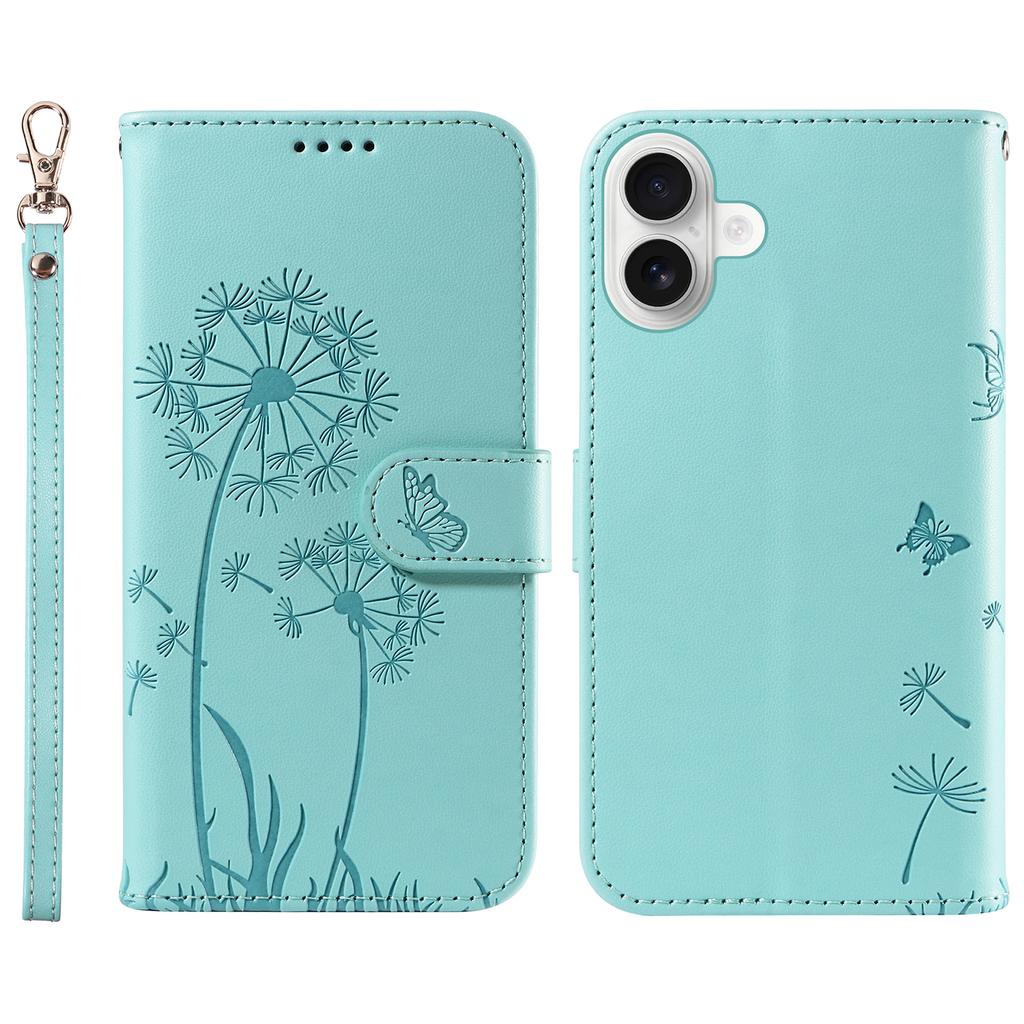 For iPhone 16 Plus Leather Case Wallet Phone Cover Dandelion Imprint