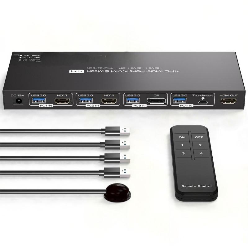 8K@60 KVM-Switch: 2 HDMI-Eingänge, 1 DP-Eingang, 1 Typ-C-Eingang, 1 HDMI-Ausgang, USB 3.0.