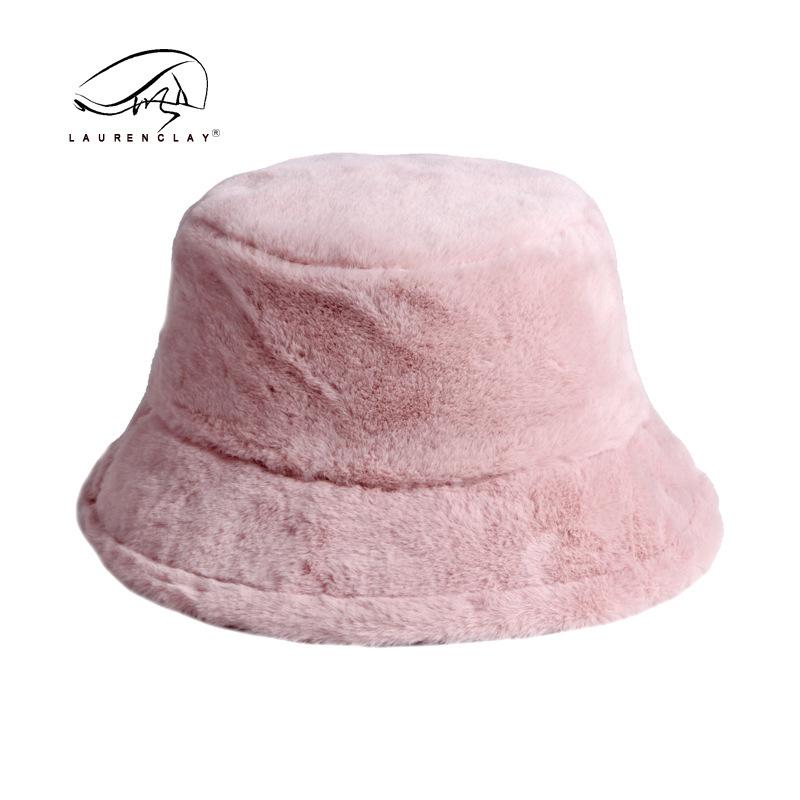 Fashion solid color imitation rabbit hair bucket hat women's Japanese autumn and winter new versatile thickened warm flat top basin hat