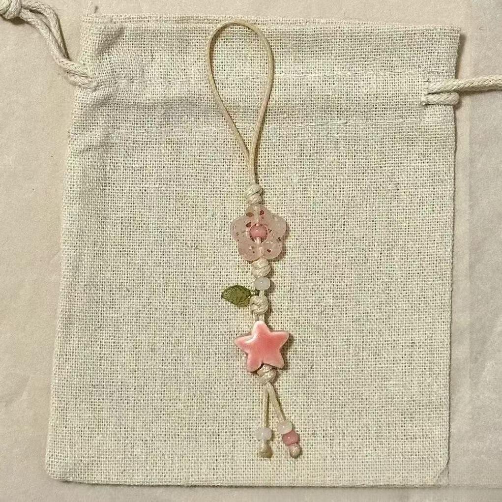 Ceramic Star Pendant Keychain Art Flower Phone Chain