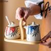 Creative Hand-painted Ceramic Seasoning Jar Set Soy Sauce Pot Kitchen Salt Sugar Pepper Storage Jar Home Condiment Spice Jar
