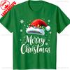 Red Santa Hat Christmas Tshirt with Christmas LightsMen and Women Crew Neck Short Sleeve Cotton Top Casual Fashion Comfortable