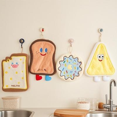 1Pcs Coral Velvet Cartoon Cheese Towel Thickened and Absorbent Hanging Kitchen Cloth Bathroom Baking Series Small Towel