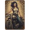 Metal Tin Signs Pinup Motorcycle Girl Wall Decoration Plaque Vintage Poster Iron Painting for Man Cave Home Cafe Garden Club Bar