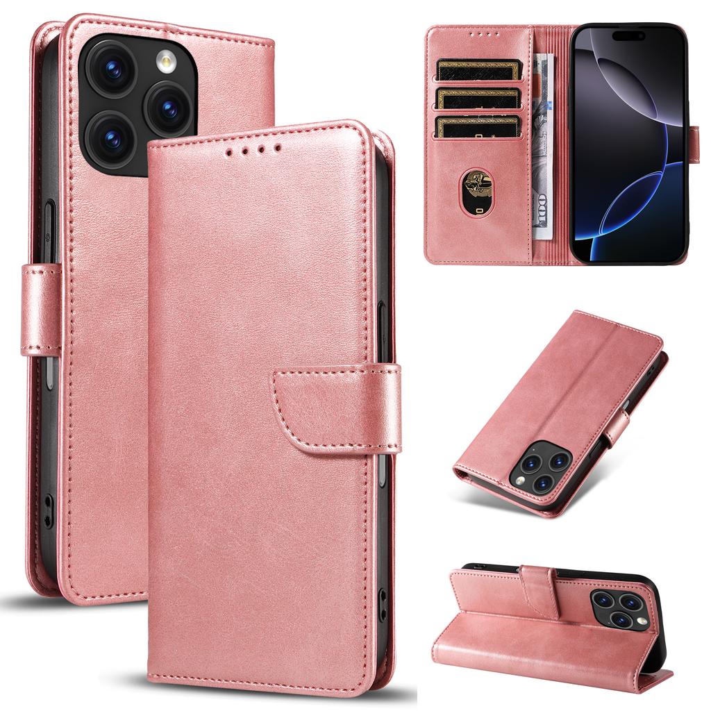 For iPhone 16 Pro Case with 2Pcs Tempered Glass WANLONFENG WN Series Calf Texture Leather Phone Cover Big Cutouts