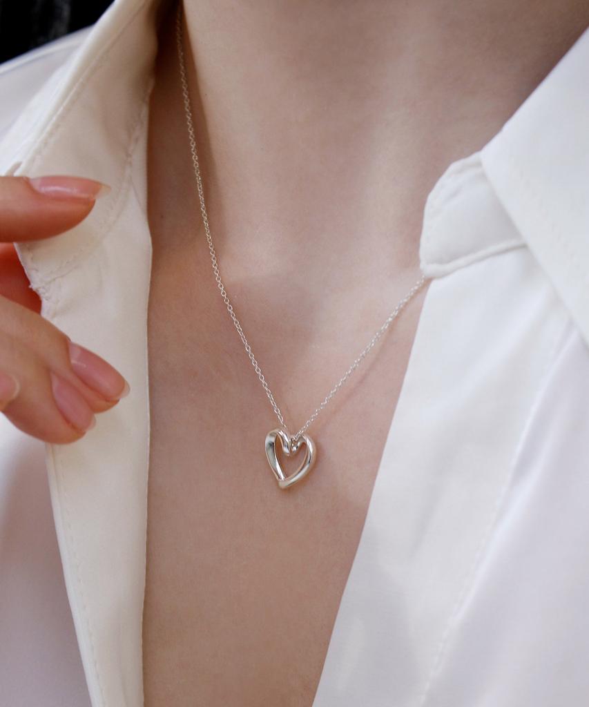 47Bag 925 Silver Open Heart Necklace Rosa