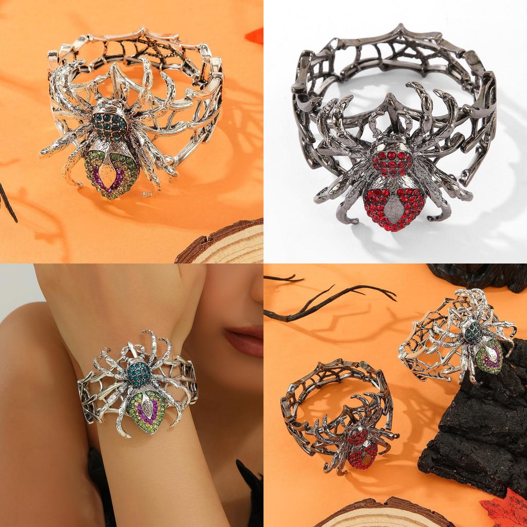 Halloween Punk Alloy Spider Bracelet With Rhinestones For Party Decor