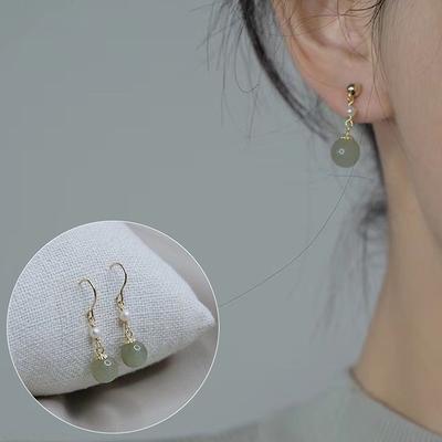 Vintage  Chinese Style Jade Earrings For Women Exquisite Imitation Jade Chalcedony Earrings