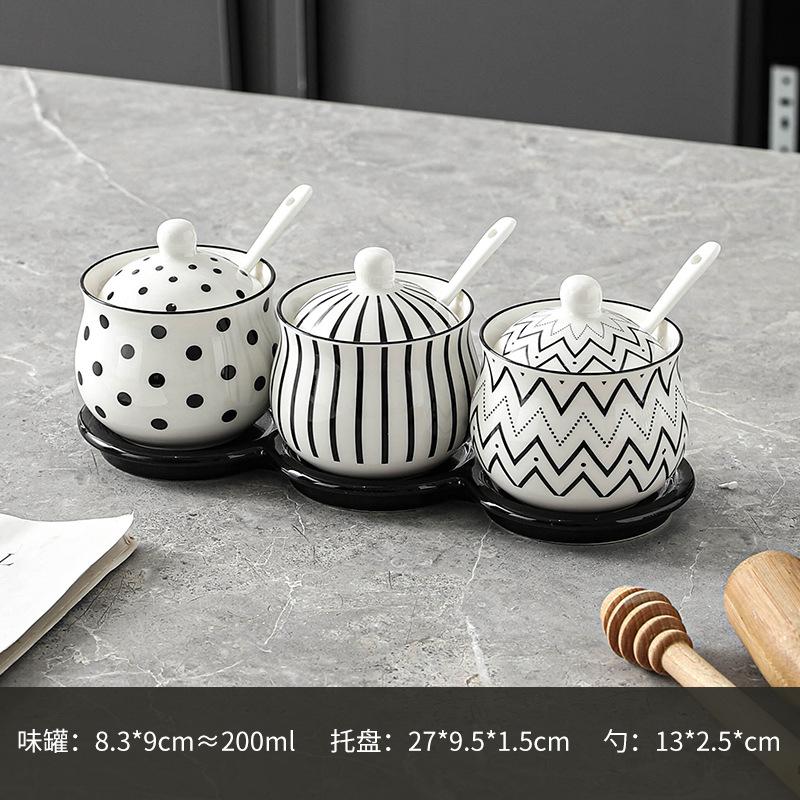 Ceramic Spice Jar Set Home Kitchen Salt Pepper Oil Chili Container Combo