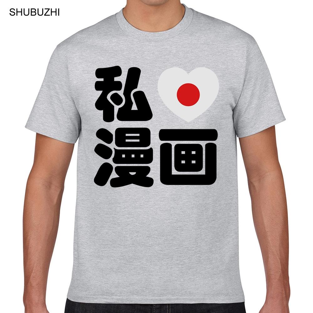 Tops T Shirt Men i heart 5blove5d manga nihongo japanese kanji Fashion White Geek Short Male Tshirt