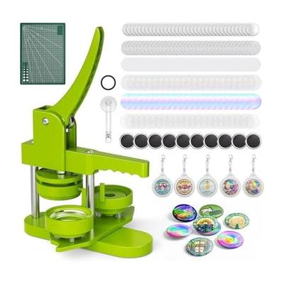58mm Rotary Badge Making Machine, No Assembly Required, Includes 100 Metal Badge Parts, 5 PU Holders, 10 Fridge Magnet Badges, Lightweight DIY Toy