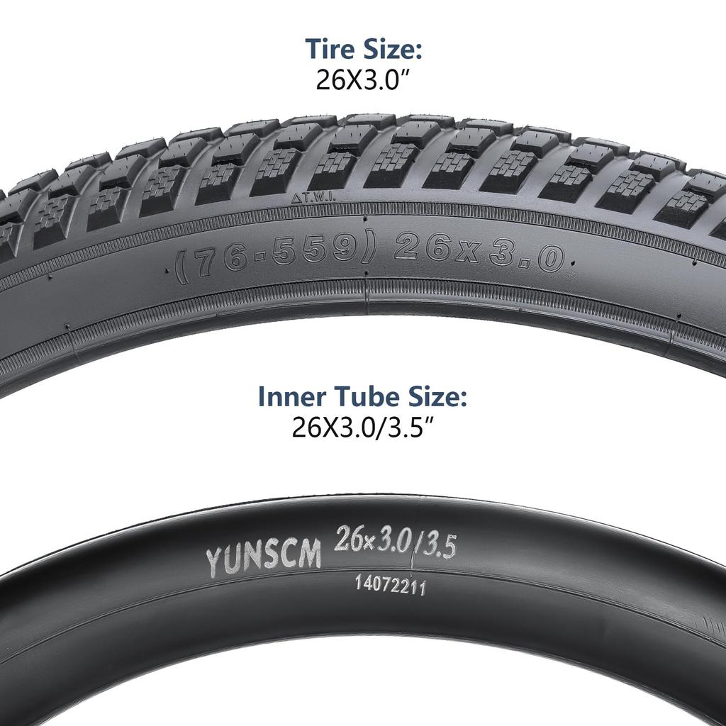 Set of 26 Bicycle Tire Tube Wall Thick American Valve Tire 26 Bicycle Tire 26 Cross Bike Tire 26 Mountain Bike Tire 26 MTB Tire 26 2, 3.0 Tire, 26x3.0