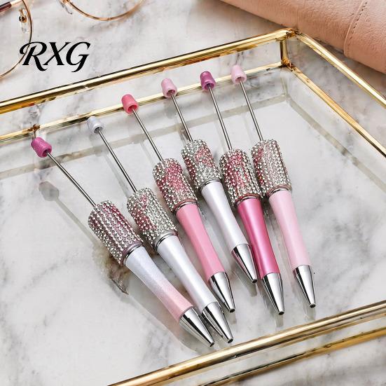 Sparkly Bow Pen Diamond Beadable Pens, Bling Rhinestone Beaded DIY Plastic Bead Pen, Crystal Stylish Desk Accessory Shaft Black Ink Ballpoint Pens for