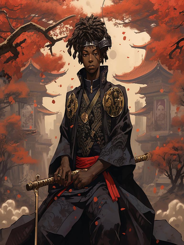 Anime Schwarzer Samurai Sammlung Kunst Wandteppich Manga Comic Slayer Krieger Held Japanischer Ronin Katana Yasuke Display
