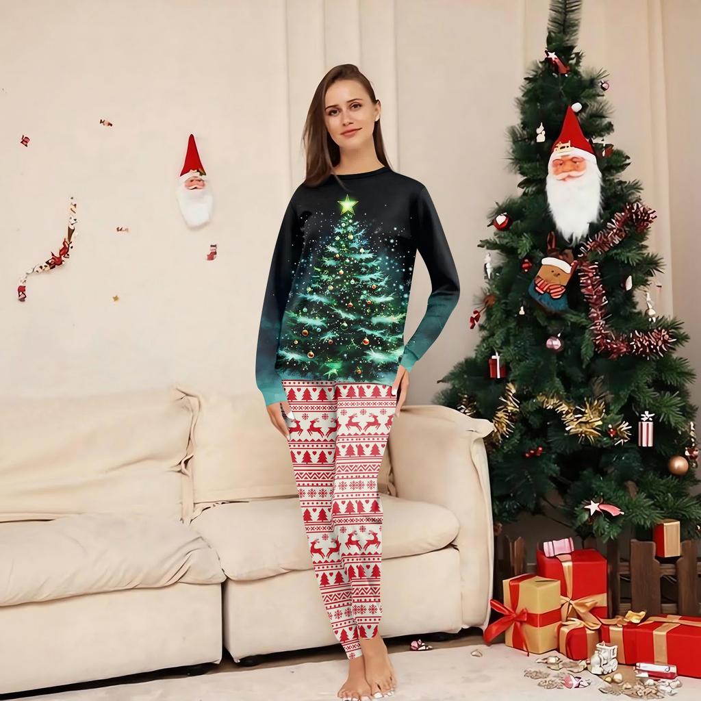 Family Matching Print Sets Pajamas Loungewear Outfits Family Matching Long Sleeve Tops+Pants Set