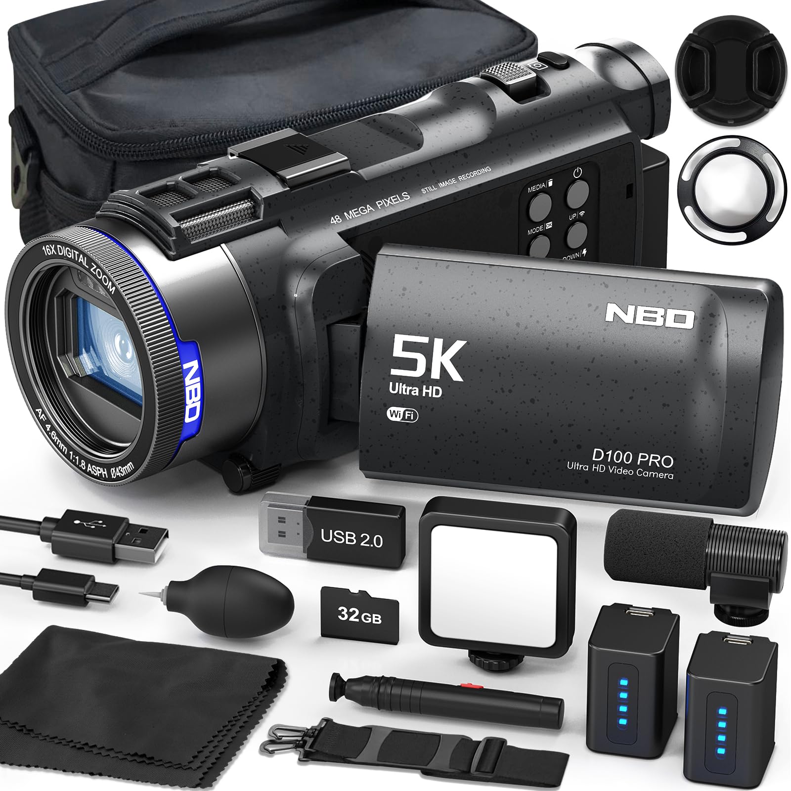 

NBD 5K 48MP Video Camera with Recording 16x IPS ASPH Vlogging and Webcam Autofocus and Image Stabilization Pause Function Perfect for Sports Entrance