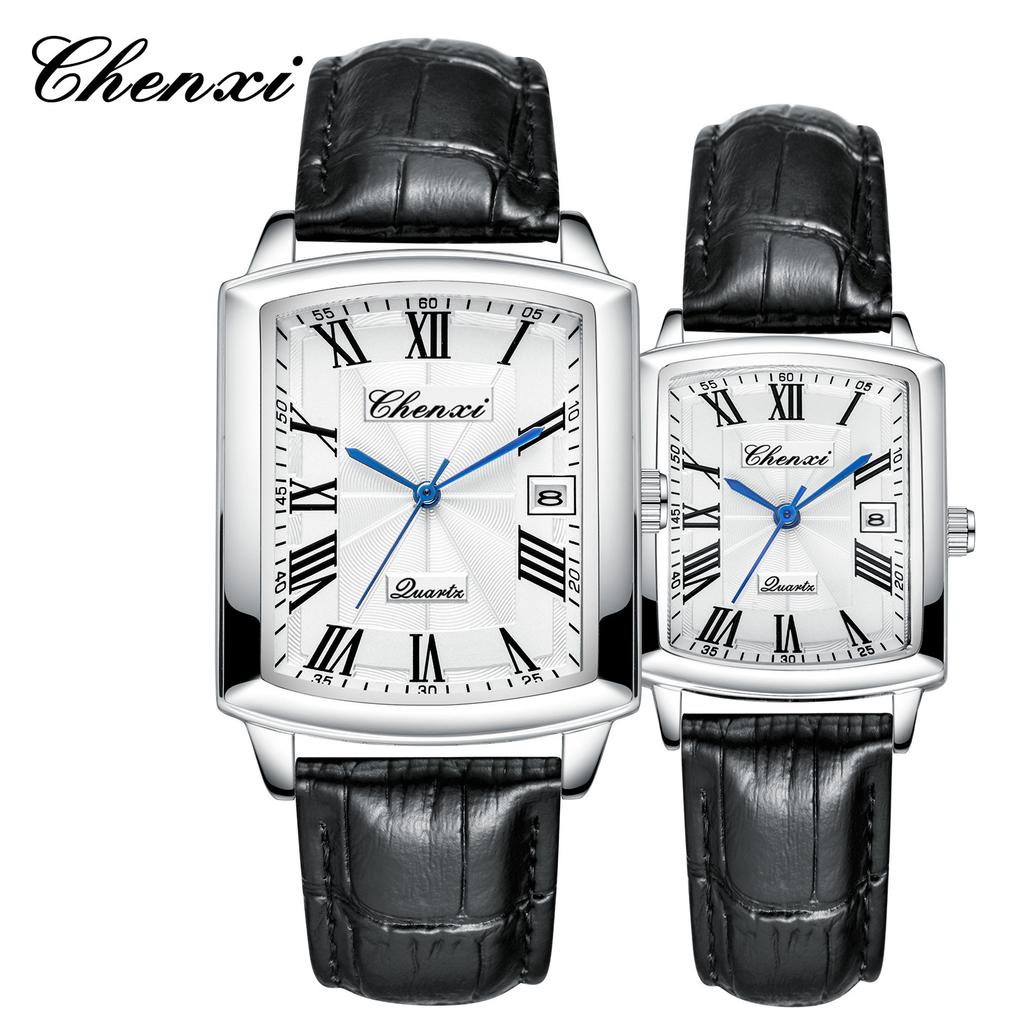 Casual Koppelhorloge Dawn Datum Kwarts Horloge Eenvoudige Vierkante Horlogeband voor Mannen en Vrouwen