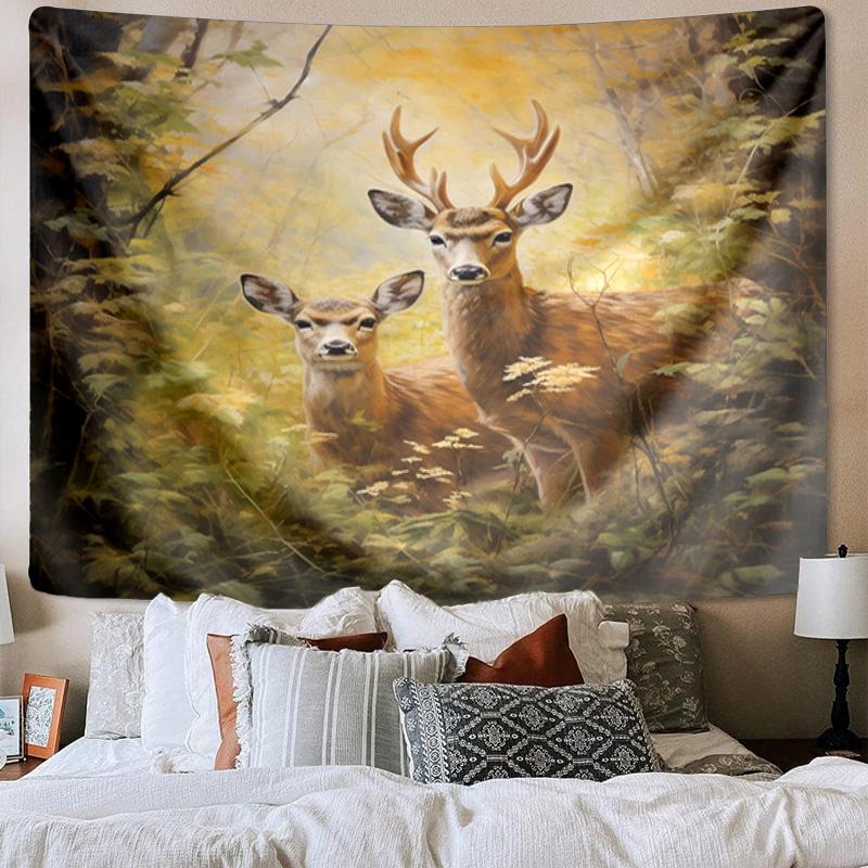 Deer With Floral Crown Tapestry Room Decoration Wall Hanging for Living Room Bedroom, dormitory, Birthday and Christmas gifts