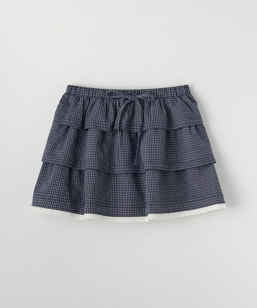Selliteiljeu Check Cancan Ruffle Mini Skirt_Navy