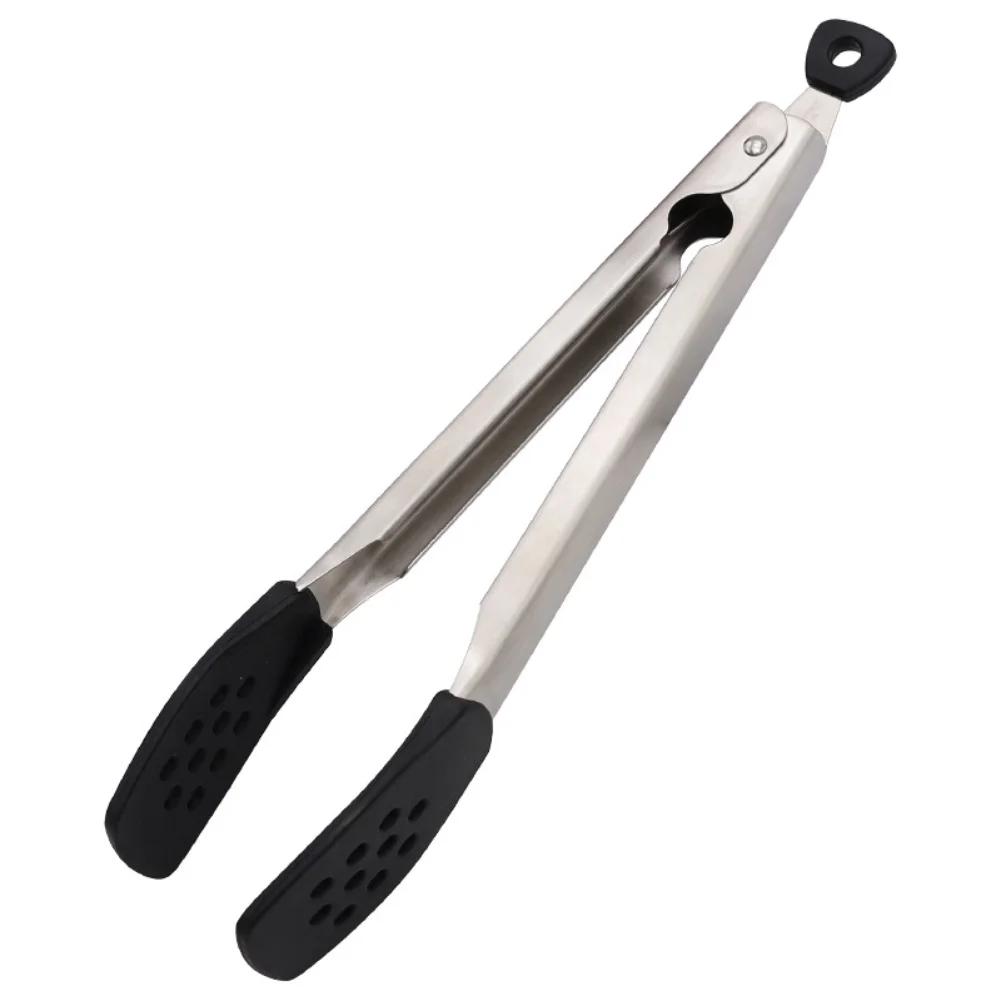 Food Tongs Heat Resistant Silicone & 304 Stainless Steel BBQ Tongs With Non-Slip Grip For Cooking Kitchen Cookware