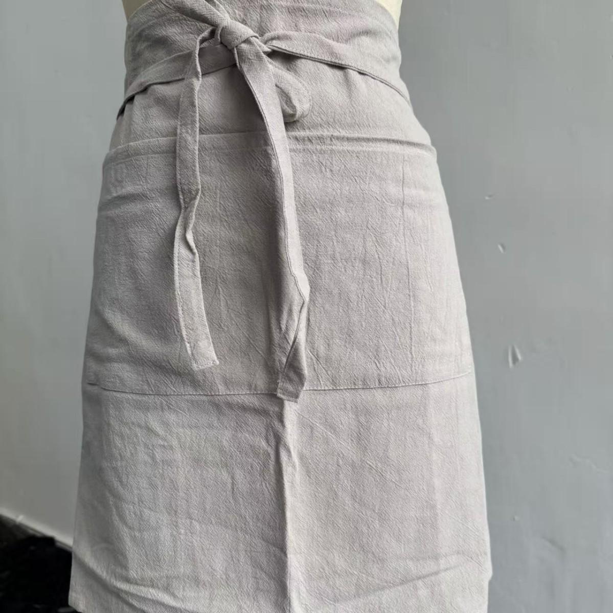 

Japanese literary and retro cotton and linen bust apron studio coffee shop floral art studio overalls bib 50cm high*86cm wide бежевий