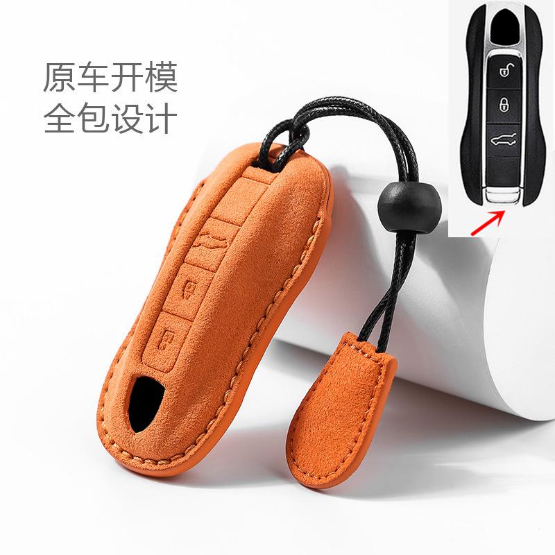 Suede Car Key Case Remote Cover Shell Holder Protector Fob For For Porsche Taycan Panamera Macan Cayenne Hybird 718 911 Boxster