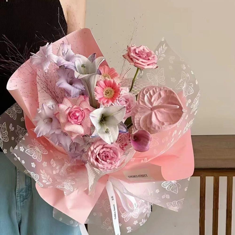 20Pcs Translucent Butterfly Floral Wrapping Paper Butterfly Patterned Gift Packaging Paper Flower