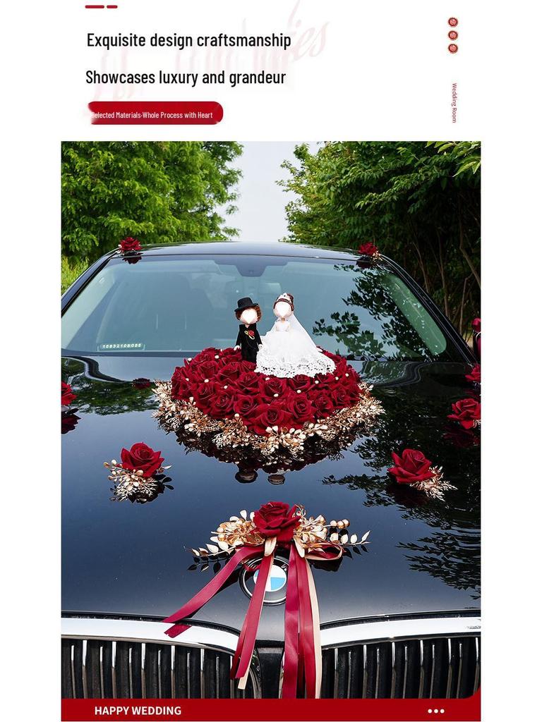 Luxury Wedding Car Decoration Set - Includes Lead Car Floral Arrangement, Main Car Florals, and Greeting Car Flowers