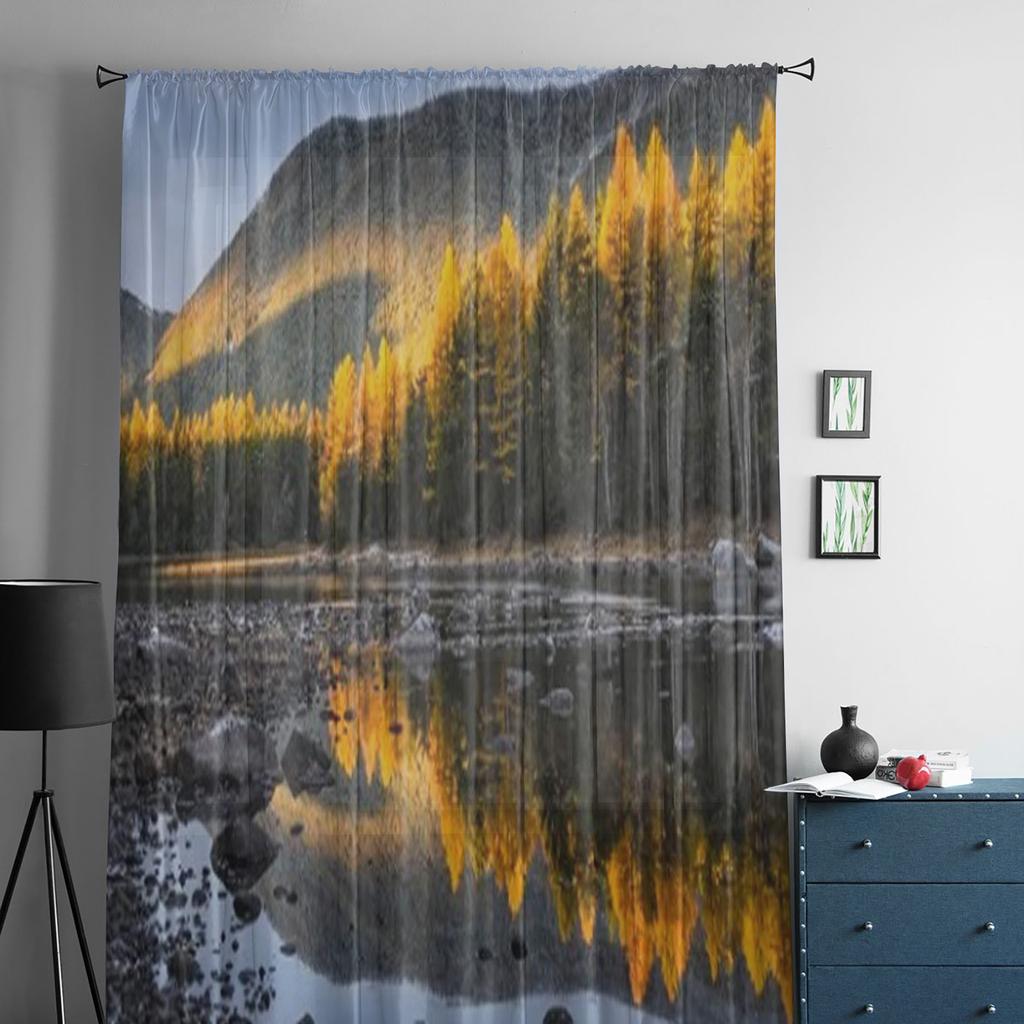 Schneegekrönter Berg Sibirien Luxuriöse Chiffon Gardinen Transparent für Wohnzimmer Schlafzimmer Dekoration Fenster Voiles Tüll Vorhang