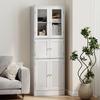 Tall Bathroom Cabinet, 6 Doors, 2 Glass, 2 Louvered, Adjustable Shelf, White