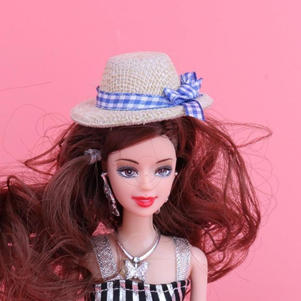 [Zixui] Mini Doll Hats, Straw Hats, Actress Hats, Handwoven Mini Doll Hats, Set of 2 with Bows, Doll Ornaments, Dollhouse Accessories, DIY Crafts,