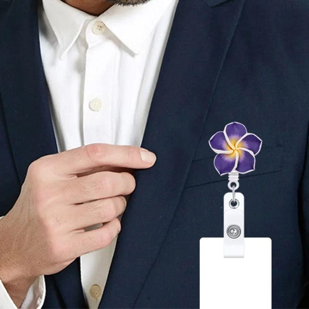 New Polymer Clay Badge Reel Card Holder Flower Shape Retractable ID Card Badge Clip Name Tag Badge Reels Nurse Supplies