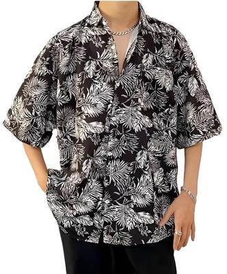 Stylish Aloha Short Leaf [Four Leaf] Men's Shirt, Sleeve, Summer, White,