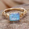 Square Stone Blue Fire Opal Engagement Rings For Women Vintage Gold Color White Zircon Wedding Band Birthstone  Gift